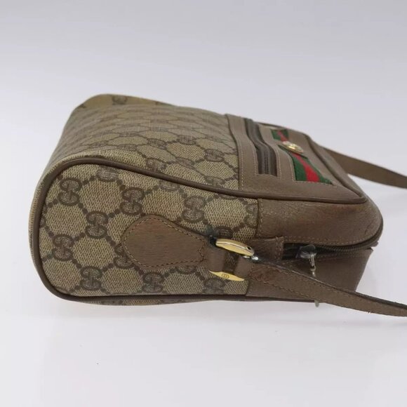 GUCCI GG Supreme Web Sherry Line Shoulder Bag PVC Leather Beige Red Auth - Picture 12 of 16